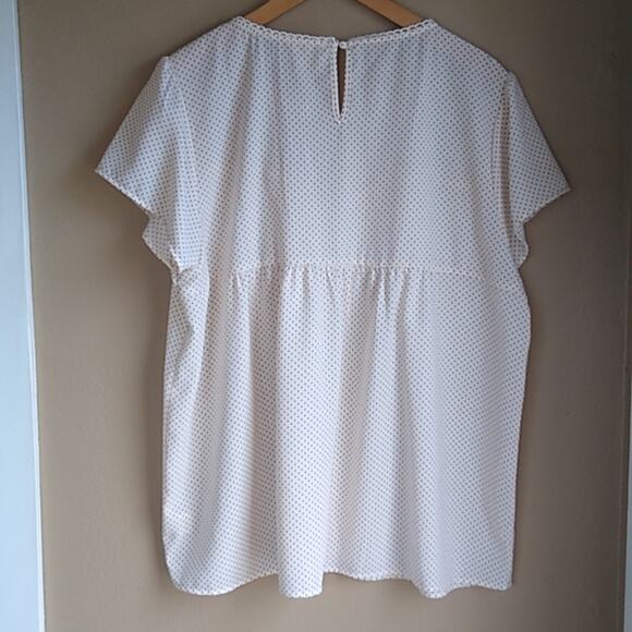 Perch by Blue Pepper polka Dot Flutter cap sleeve clean casual classic Blouse 2x - Picture 7 of 9
